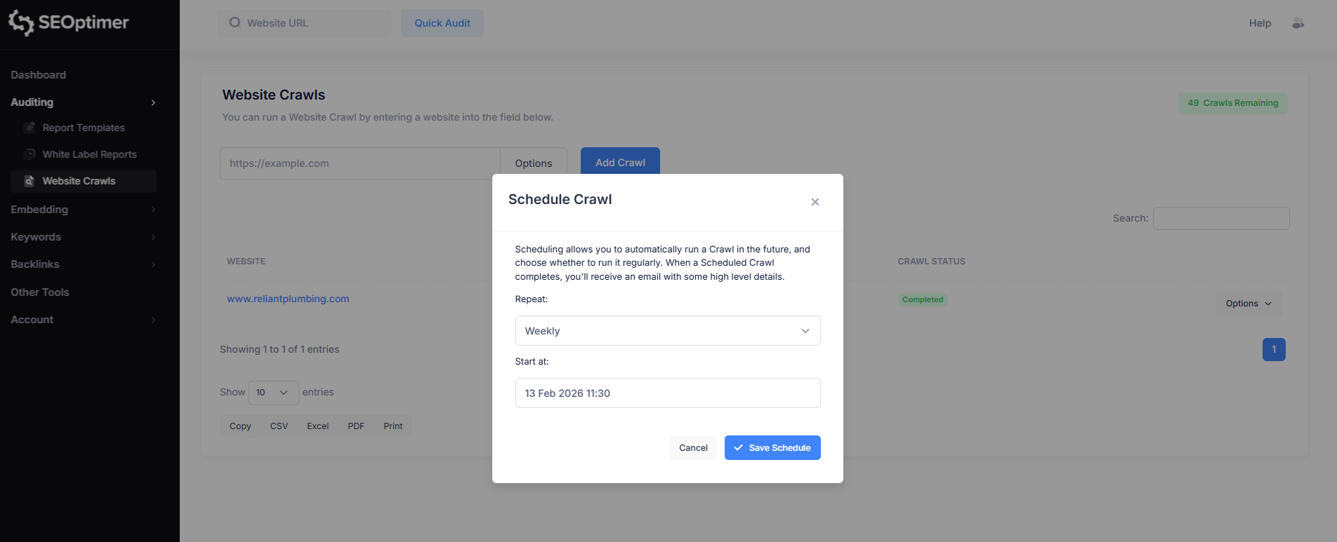 Schedule crawl